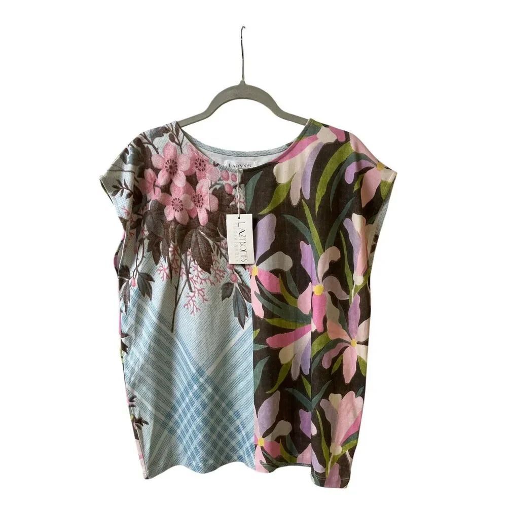 NWT Lazybones multi floral print top organic cotton M/L